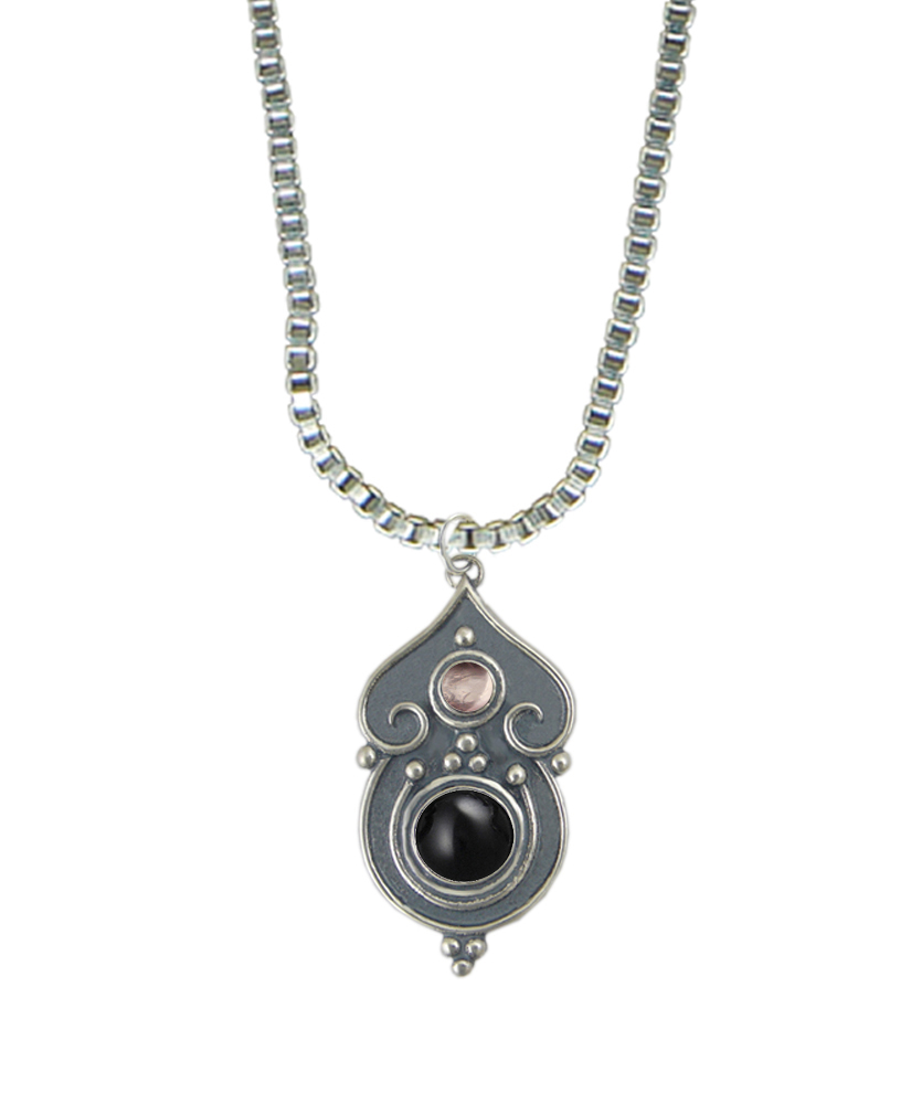 Sterling Silver Necklace Black Onyx And Rose Quartz